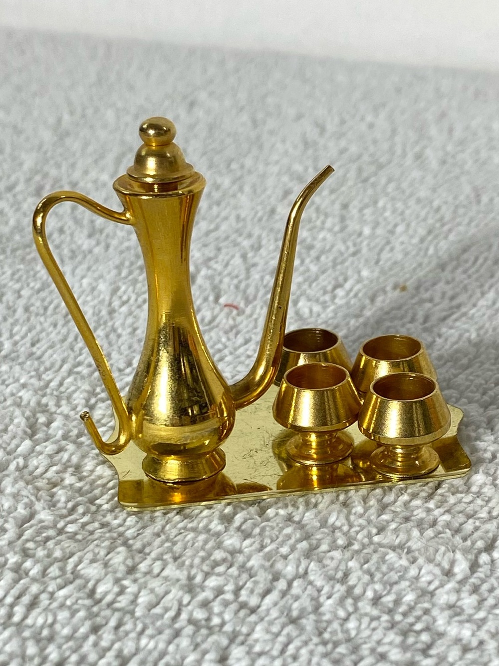 Vintage Mini Solid Brass 6 Pc Wine Ewer Tray & Chalice Cup Set 1:12 Scale